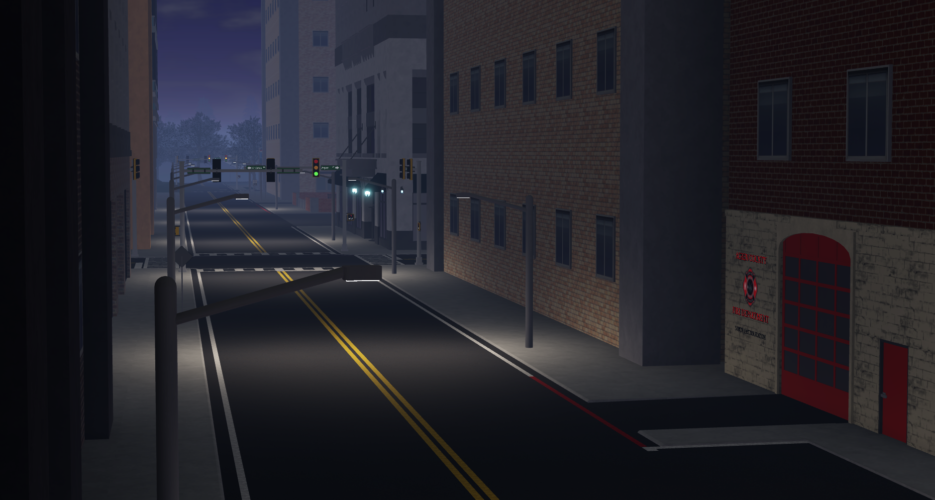 A dark city street