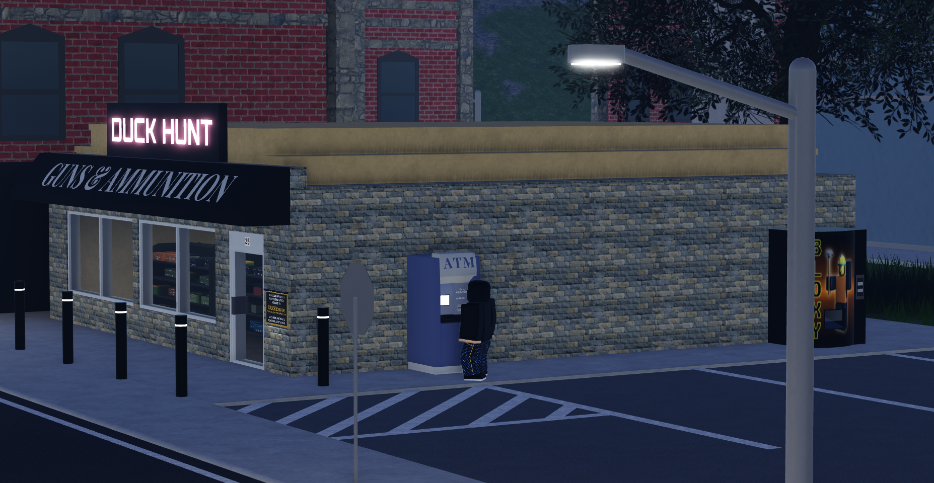 An ATM being robbed at a gun store